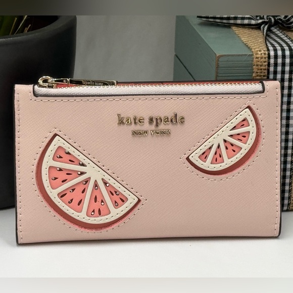 Kate Spade Grapefruit Embellished Small Slim Bifold Wallet - Picture 2 of 6